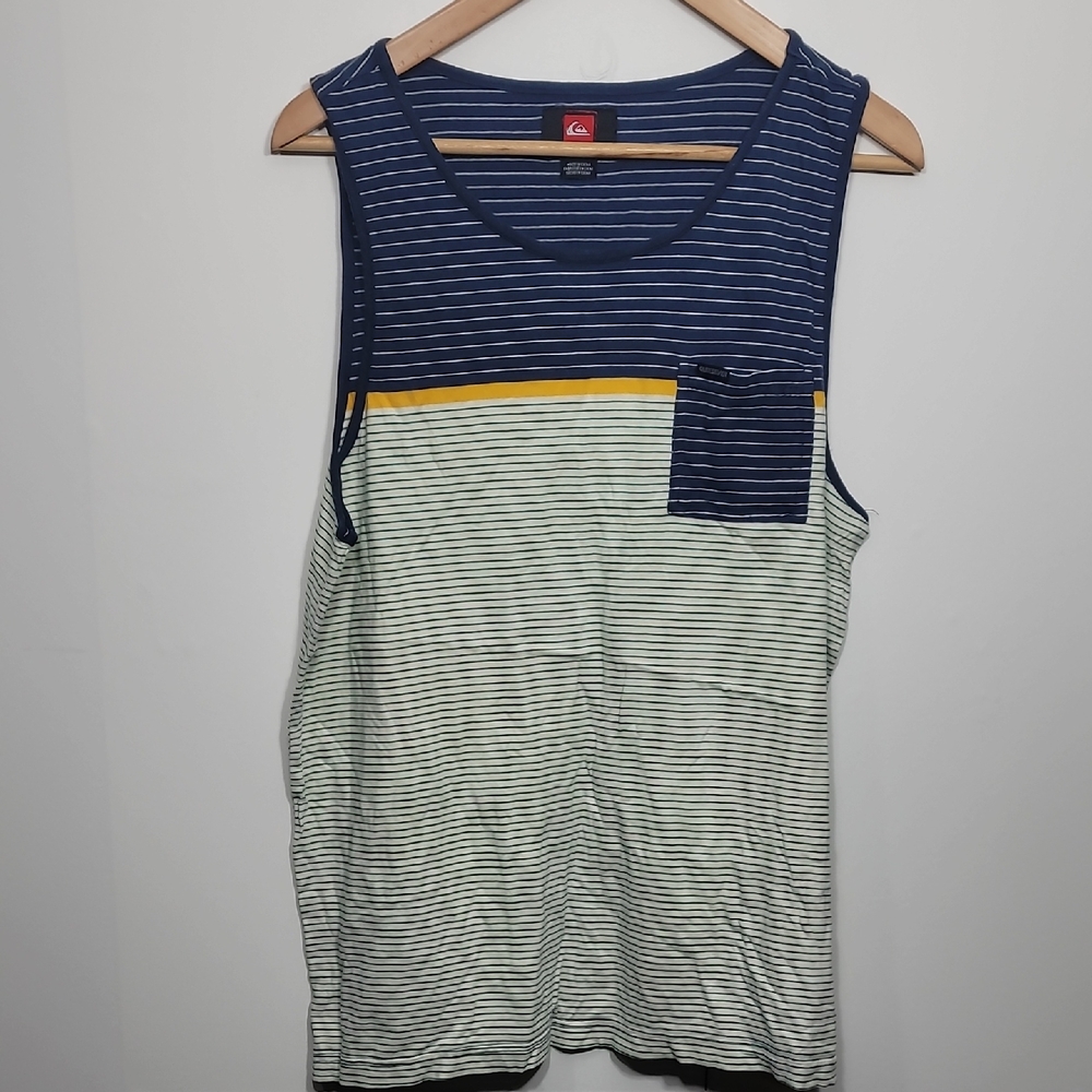 Quiksilver Navy and White Striped Tee